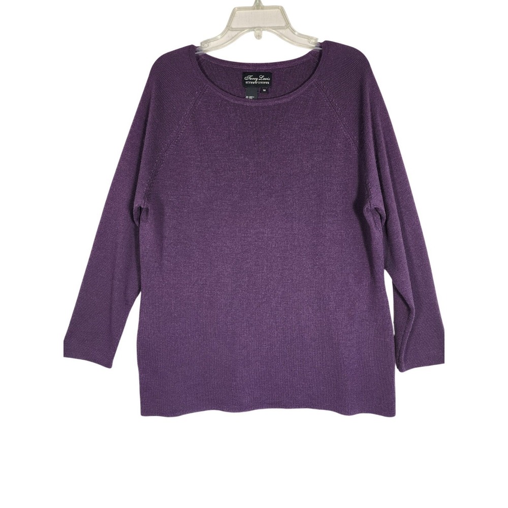 Terry Lewis 1X Purple Wool Blend Knit Sweater Pullover Soft Classic Layering